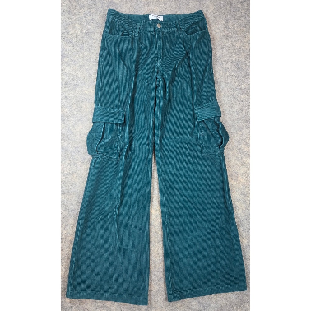 RSQ Mens Teal Green Corduroy Cargo Pants Wide Leg Relaxed Fit Size 28 RN108168